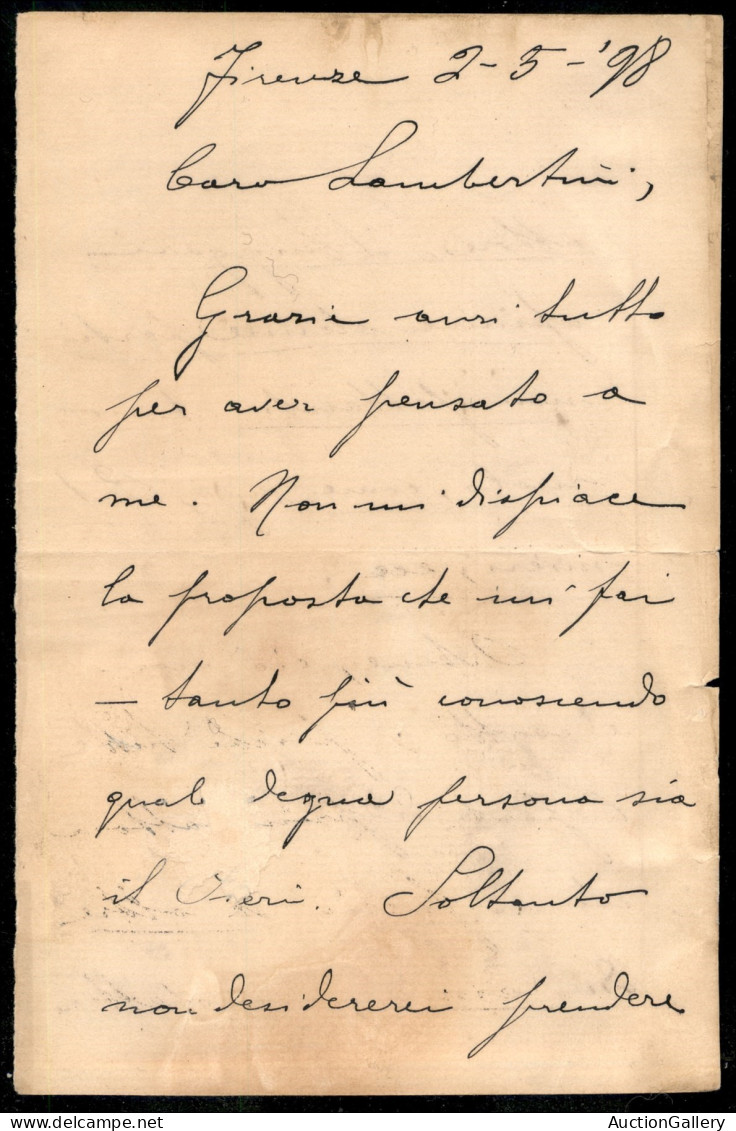 Prefilateliche E Documenti - Italia - Ruggeri Ruggero - Lettera Autografa (2 Facciate) Per Lambertini - Firenze 2.5.98 - Sonstige & Ohne Zuordnung