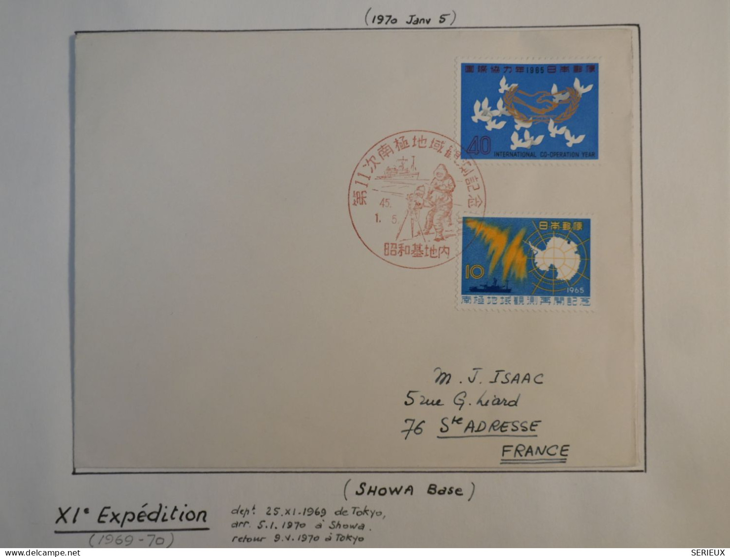 DB15 JAPAN  BELLE LETTRE  RARE SHOWA 1968 ANTARTIC XIeme  EXPEDITION JAPONAISE  AU POLE SUD  +IER RAID REUSSI+++ - Cartas & Documentos