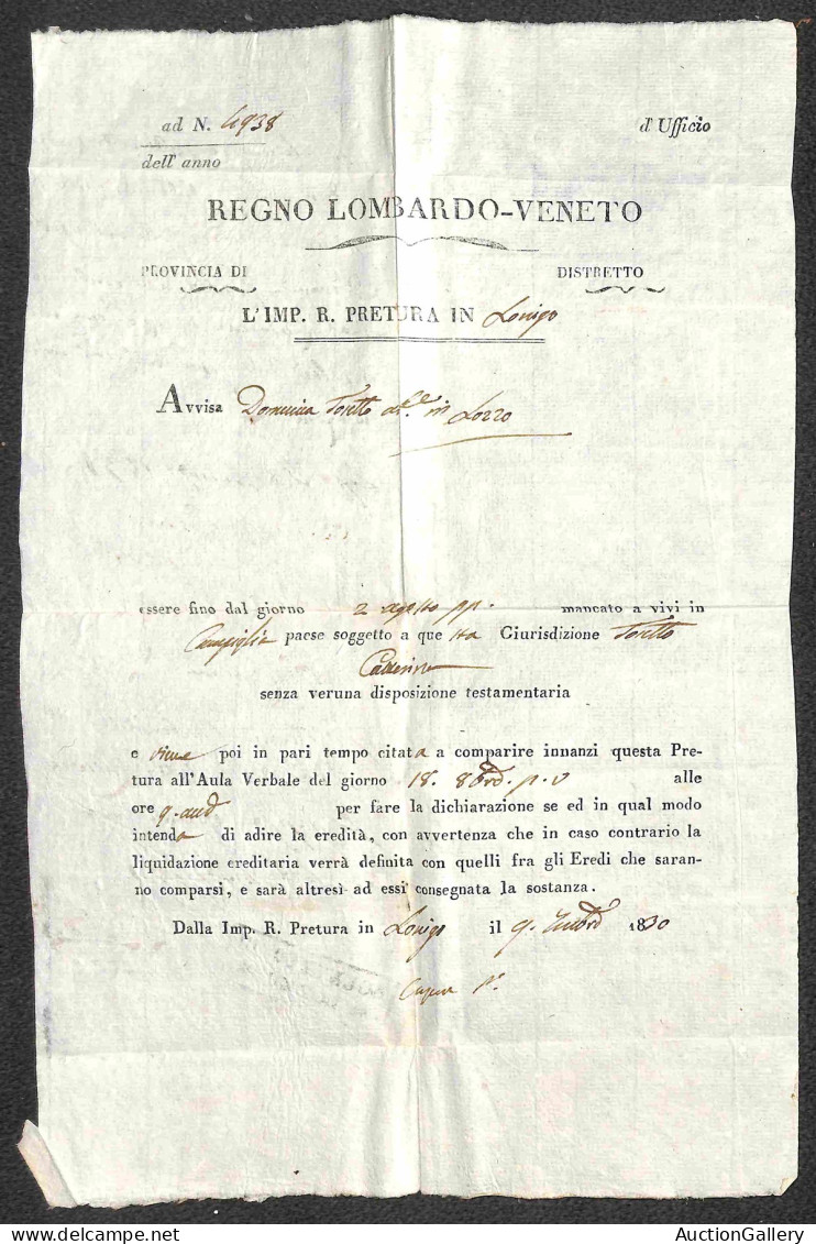 Prefilateliche E Documenti - Italia - 1930 (9 Settembre) - Agente Co.ne Di Lozzo - Circolare A Stampa Da Lonigo - Other & Unclassified