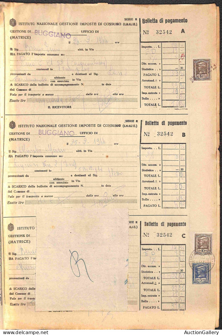 Prefilateliche E Documenti - Italia - 1944 - Bollettario Per La Riscossione Delle Imposte Di Consumo - Documento Di 10 P - Otros & Sin Clasificación