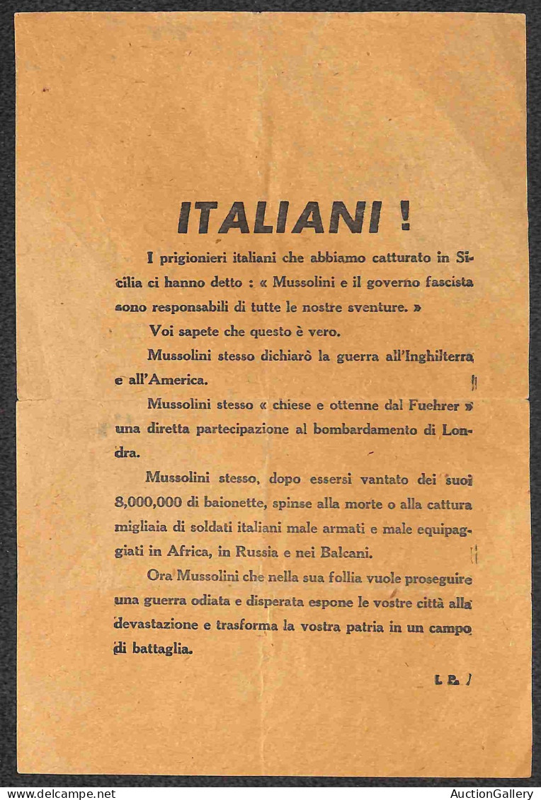 Prefilateliche E Documenti - Italia - 1944 - Volantino Alleato Lanciato Su Roma - Stampato Fronte Retro - Autres & Non Classés