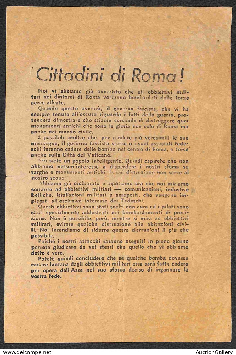 Prefilateliche E Documenti - Italia - 1944 - Volantino Alleato Lanciato Su Roma - Stampato Fronte Retro - Sonstige & Ohne Zuordnung