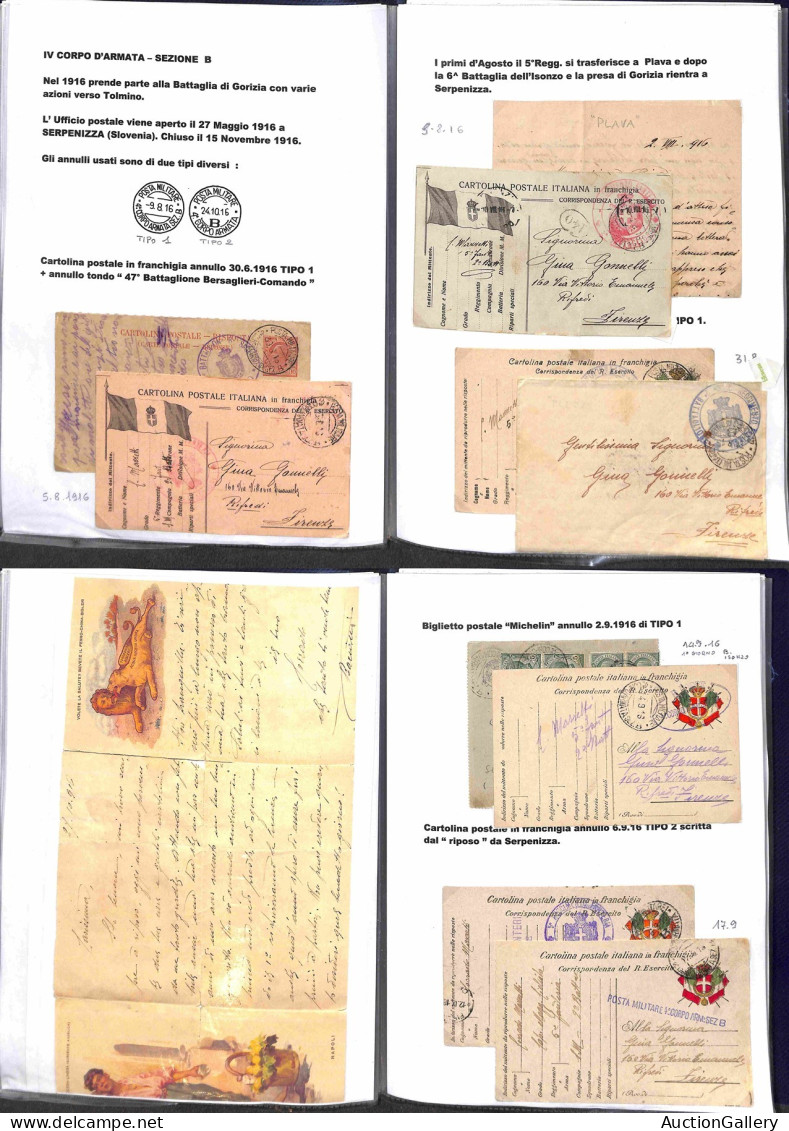 Lotti e Collezioni - Area Italiana  - POSTA MILITARE - 1915/1919 - Splendida collezione di cartoline e buste con annulli
