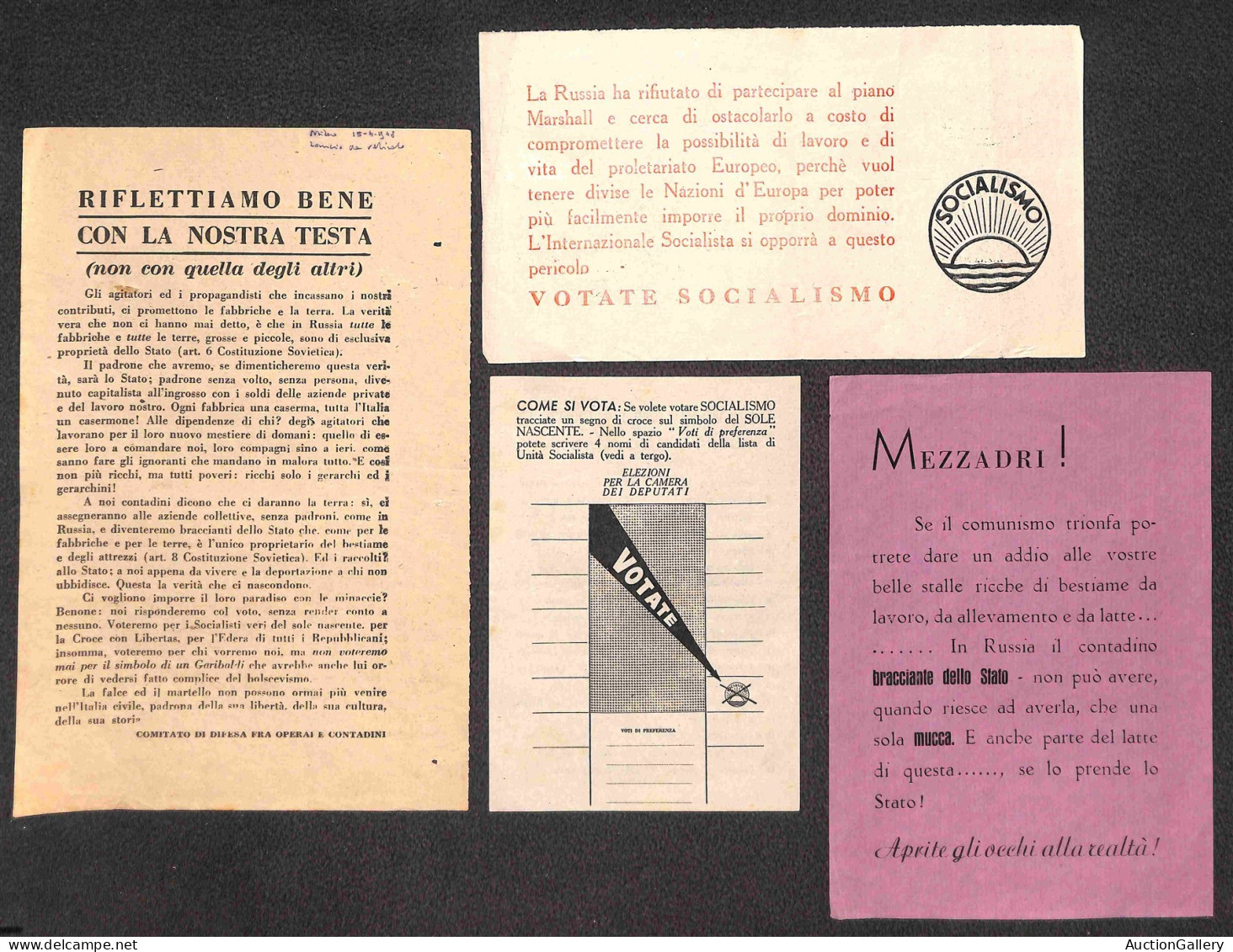 Lotti e Collezioni - Area Italiana  - REPUBBLICA - 1948 - Elezioni Nazionali - lotto di 22 volantini di propaganda elett