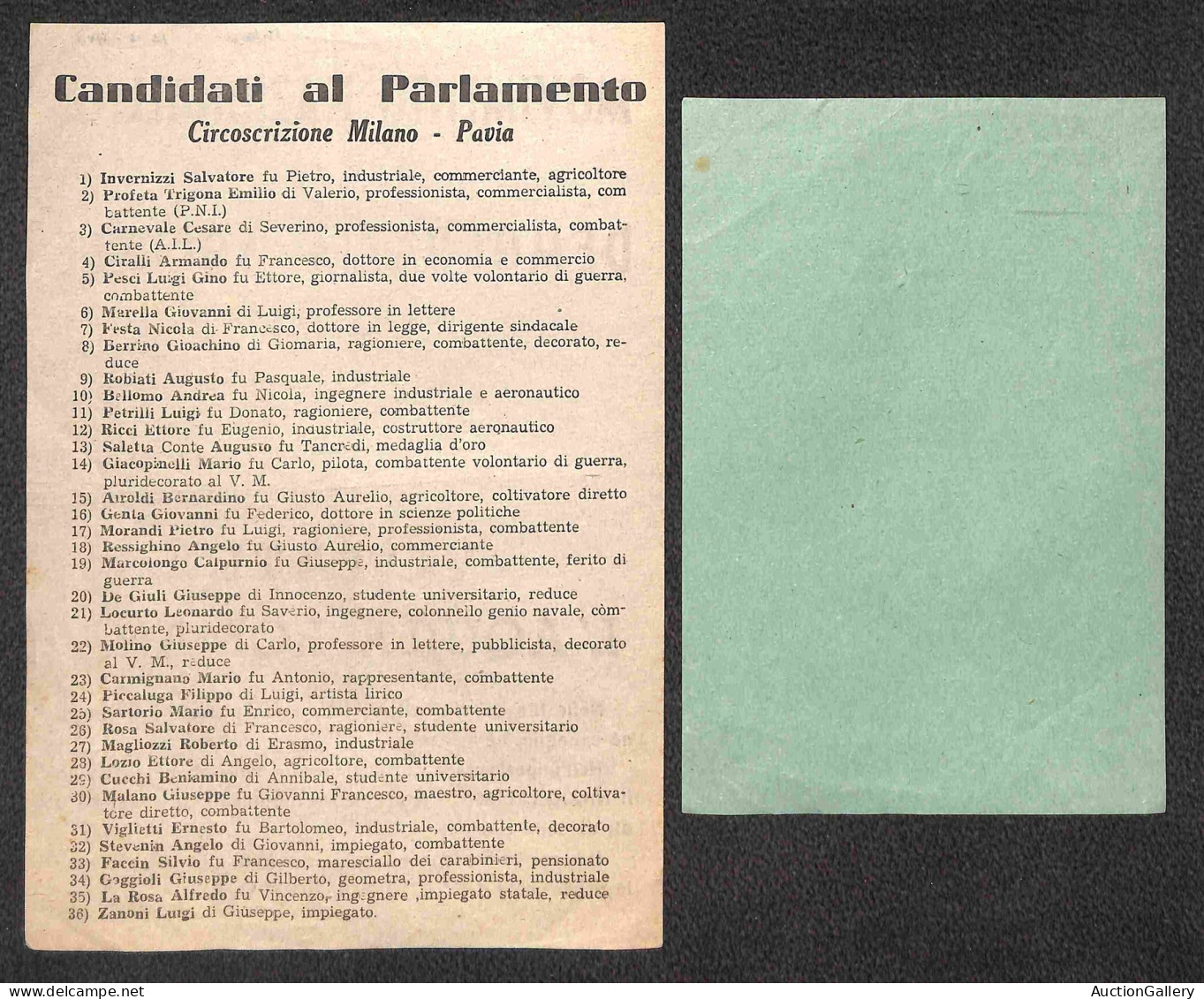 Lotti e Collezioni - Area Italiana  - REPUBBLICA - 1948 - Elezioni Nazionali - lotto di 8 volantini di propaganda eletto