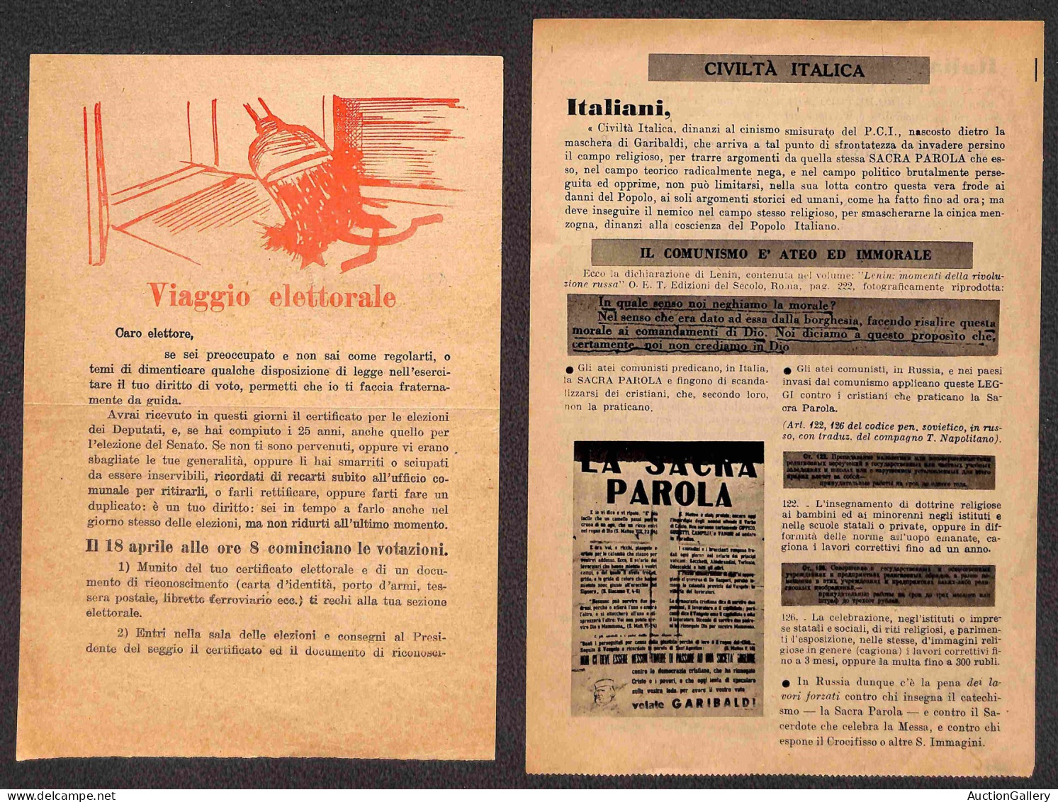 Lotti e Collezioni - Area Italiana  - REPUBBLICA - 1948 - Elezioni Nazionali - lotto di 12 volantini di propaganda elett