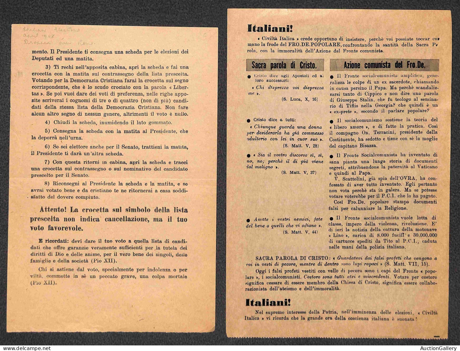 Lotti e Collezioni - Area Italiana  - REPUBBLICA - 1948 - Elezioni Nazionali - lotto di 12 volantini di propaganda elett