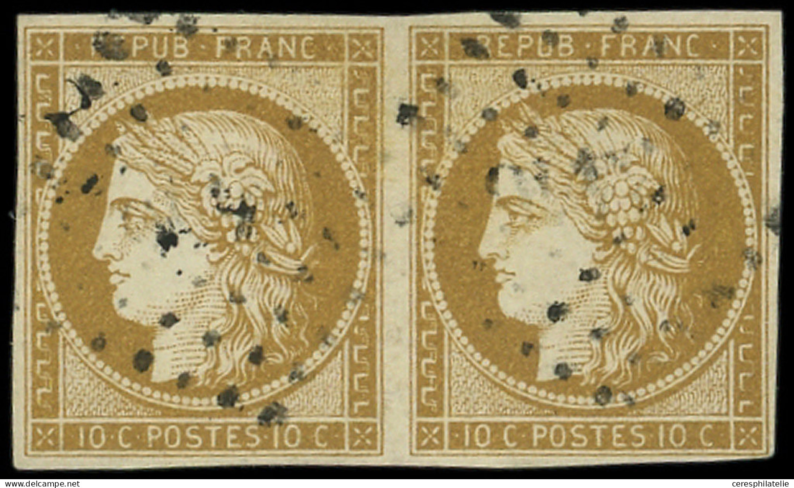 EMISSION DE 1849 - 1    10c. Bistre-jaune, PAIRE Obl. Légère, TB - 1849-1850 Cérès