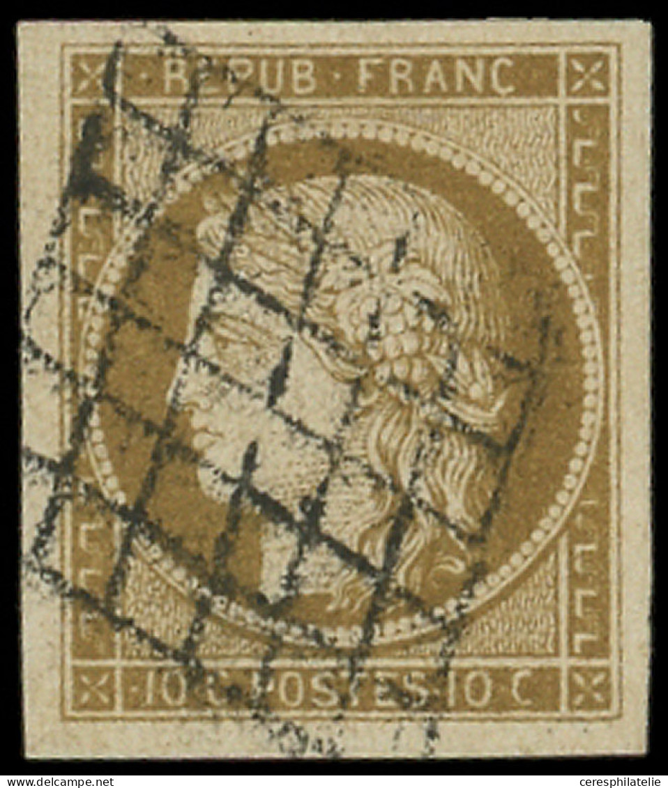 EMISSION DE 1849 - 1b   10c. Bistre-VERDATRE, Belles Marges, Obl. GRILLE, TTB. C - 1849-1850 Cérès