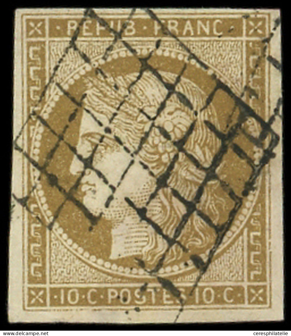 EMISSION DE 1849 - 1b   10c. Bistre-VERDATRE, Obl. GRILLE, TB. J - 1849-1850 Ceres