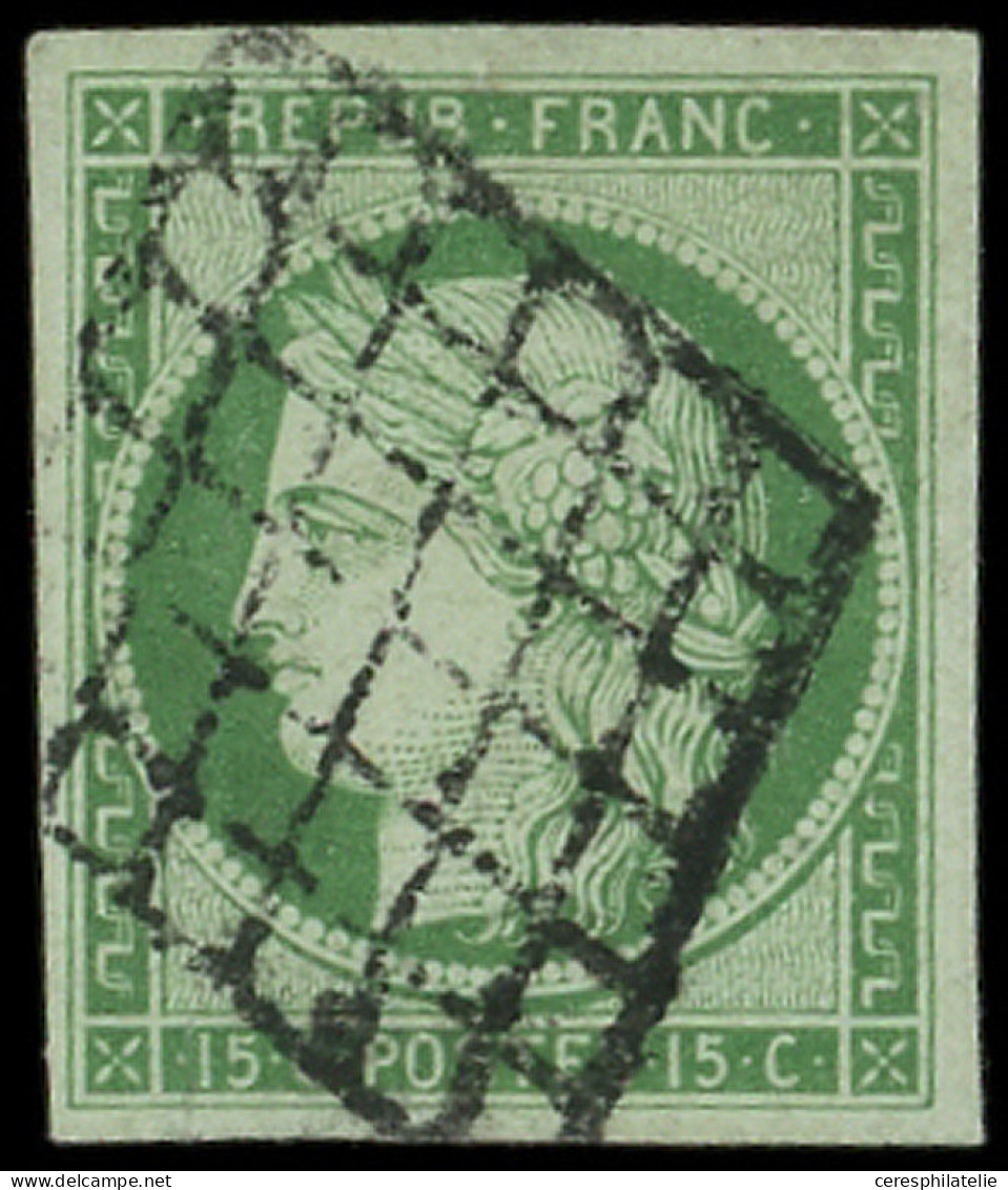 EMISSION DE 1849 - 2    15c. Vert, Obl. GRILLE, Belles Marges, TTB/Superbe, Certif. JF Brun - 1849-1850 Cérès