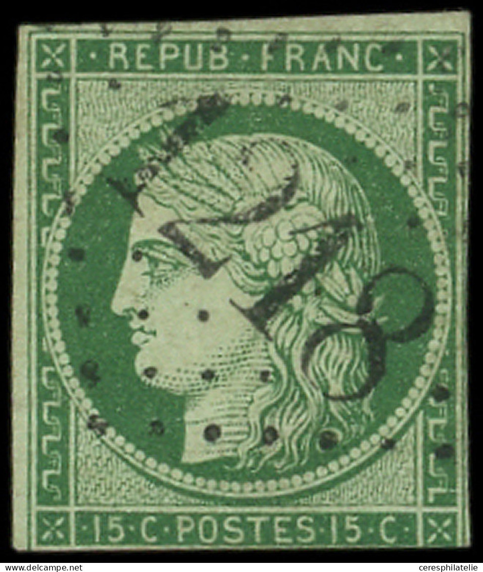 EMISSION DE 1849 - 2    15c. Vert, Touché, Obl. GC 1218, Oblitération Tardive, Défx Mais RR - 1849-1850 Cérès