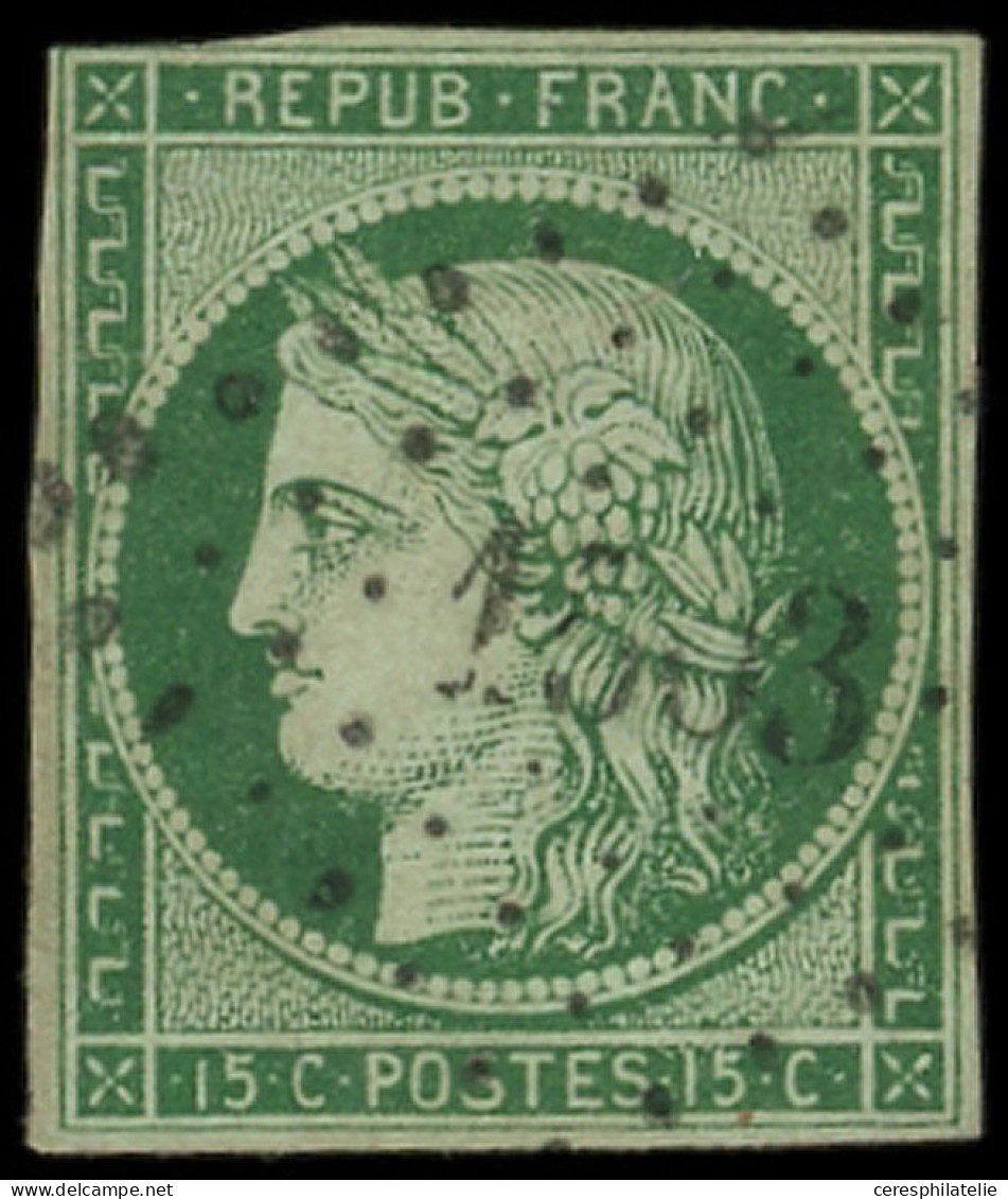 EMISSION DE 1849 - 2    15c. Vert, Au Filet Dans Un Angle, Obl. PC 1503, Frappe Légère, B/TB - 1849-1850 Ceres