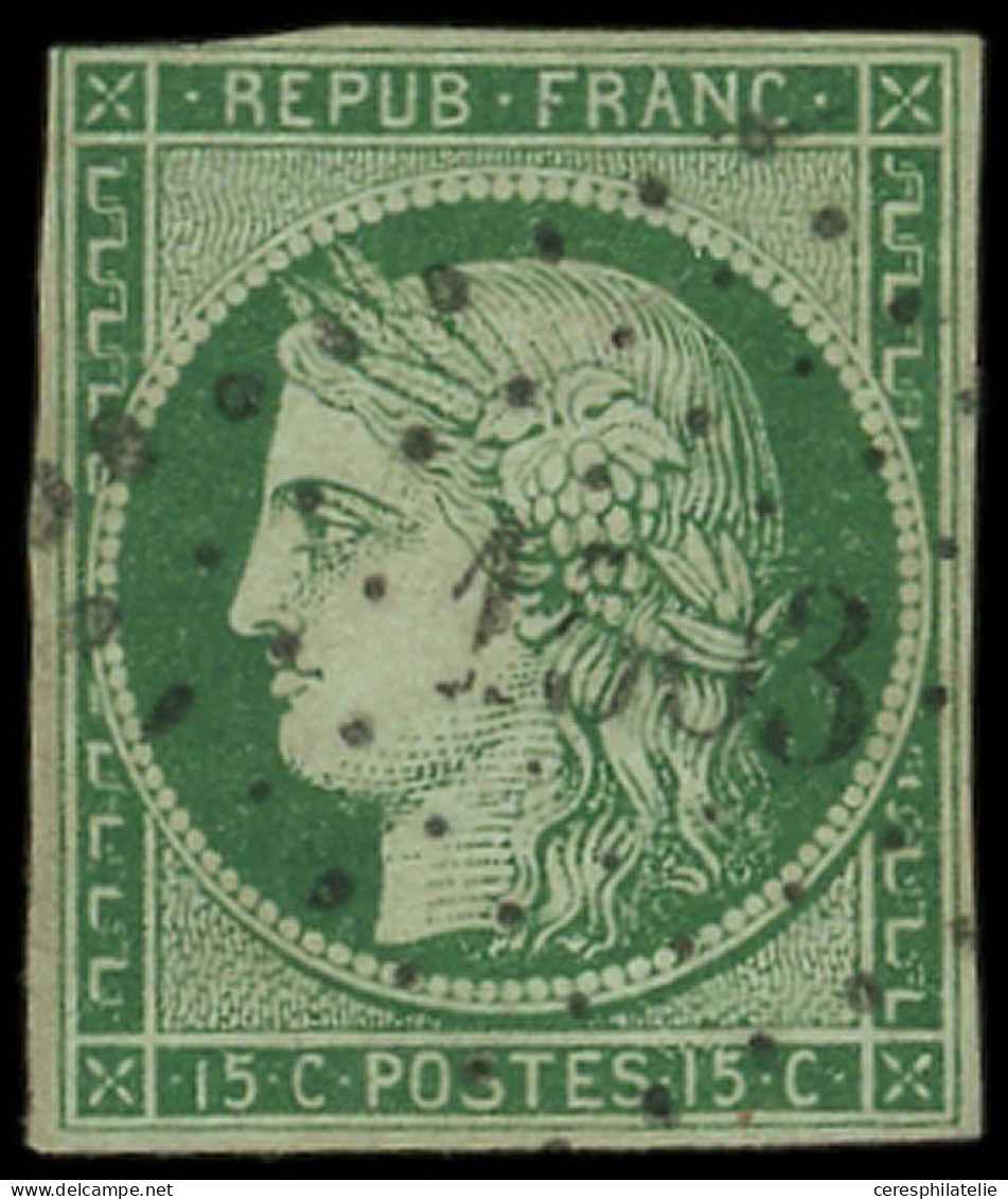 EMISSION DE 1849 - 2    15c. Vert, Au Filet Dans Un Angle, Obl. PC 1503, Frappe Légère, B/TB - 1849-1850 Cérès