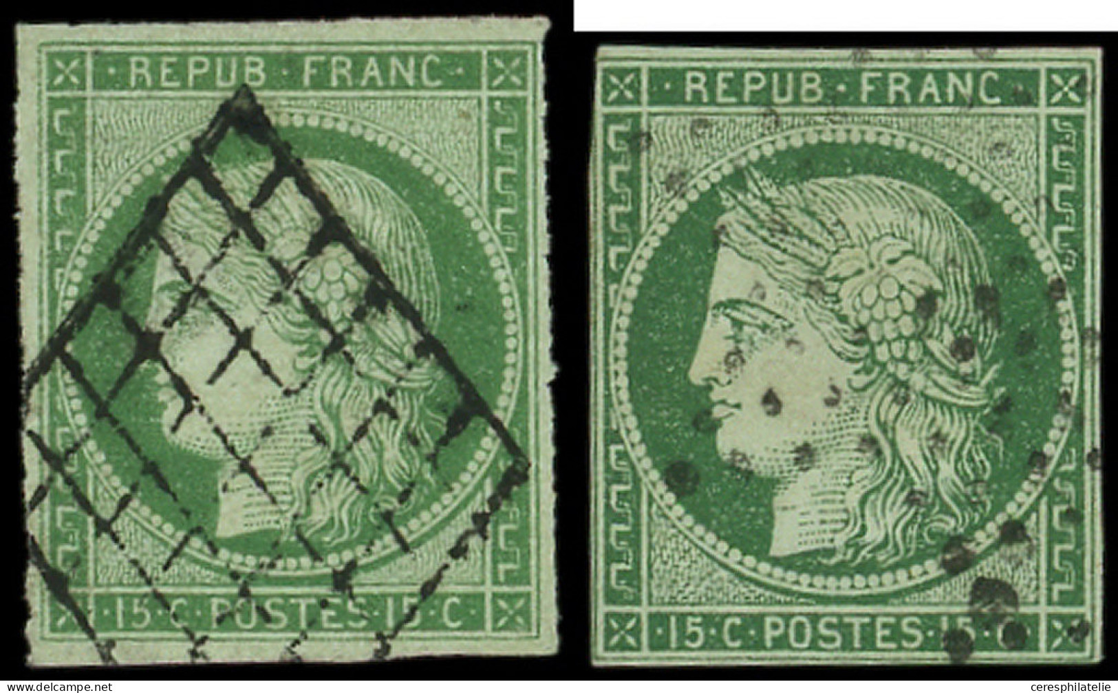 EMISSION DE 1849 - 2    15c. Vert, Obl. GRILLE Et N°2b 15c. Vert Foncé Obl. ETOILE, N°2b Filet Coupé, L'autre TB - 1849-1850 Ceres