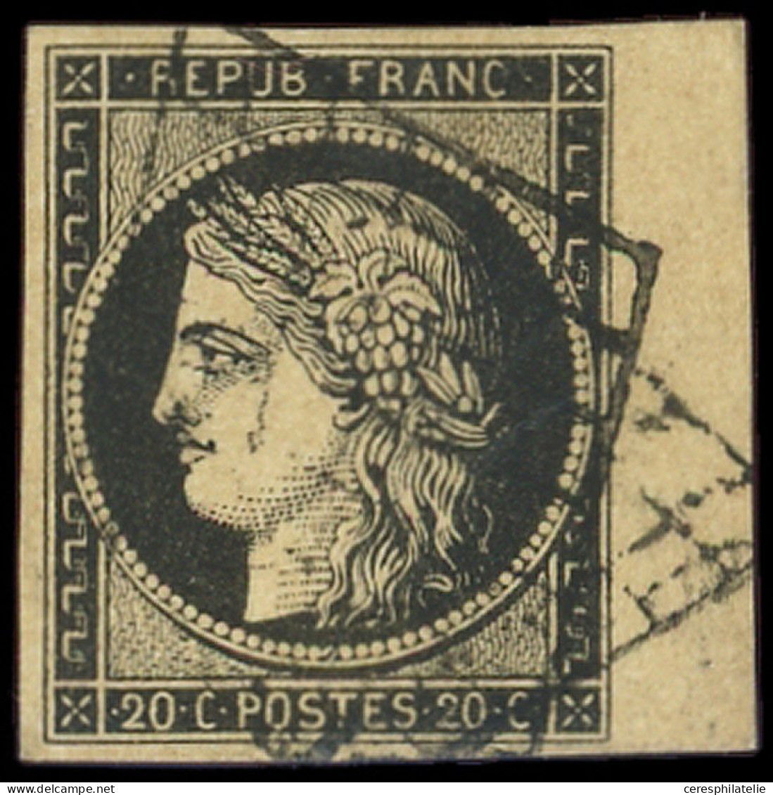 EMISSION DE 1849 - 3    20c. Noir Sur Jaune, Petit Bdf, Obl. Double GRILLE, Superbe - 1849-1850 Ceres