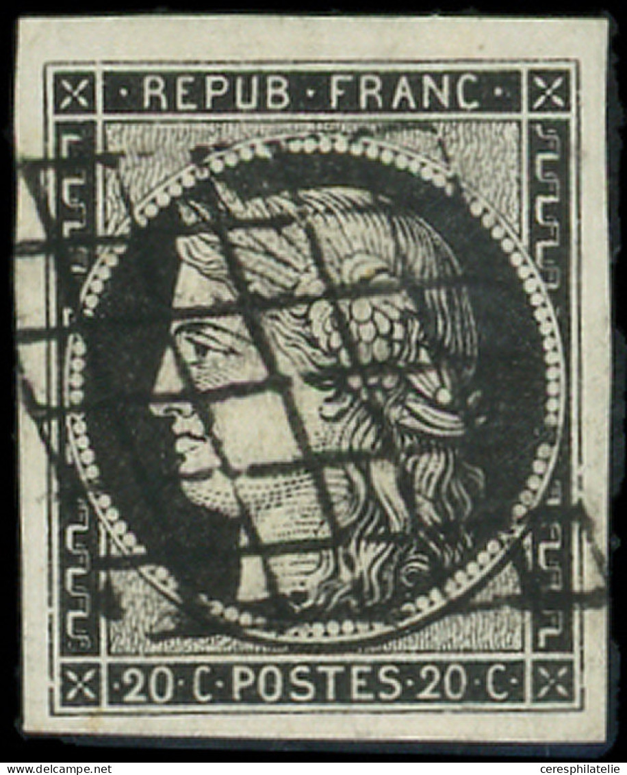 EMISSION DE 1849 - 3a   20c. Noir Sur Blanc, Grandes Marges, Obl. GRILLE, TTB/Br - 1849-1850 Ceres