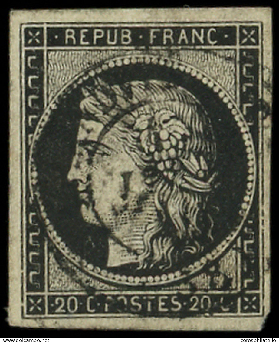EMISSION DE 1849 - 3a   20c. Noir Sur Blanc, Obl. Càd T15 GRANDVILLIERS 1 JANV 49, TB. C - 1849-1850 Cérès
