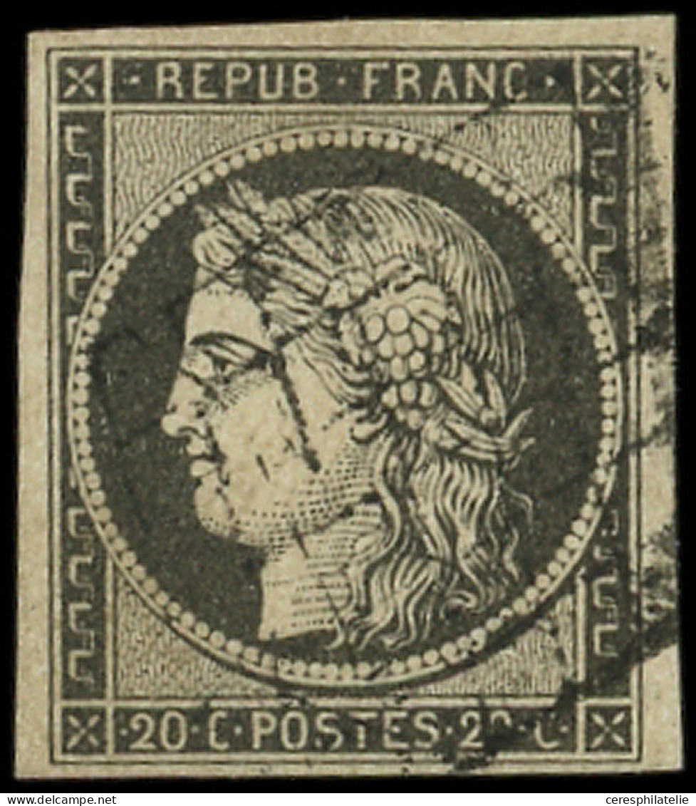 EMISSION DE 1849 - 3c   20c. GRIS-NOIR, Obl. GRILLE, TB, Certif. Calves - 1849-1850 Ceres