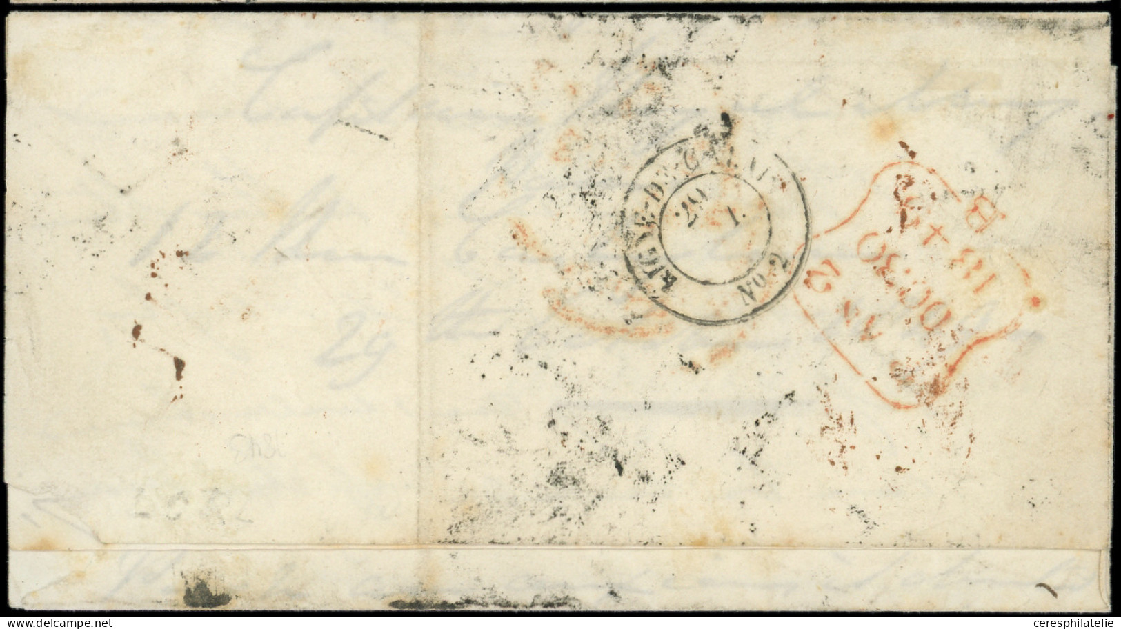 Let EMISSION DE 1849 - 3a   20c. Noir Sur Blanc, 4 Ex. Obl. GRILLE S. LAC, Càd ROUGE (E) PARIS (E) 30/10/49, Arr. LONDON - 1849-1876: Periodo Clásico