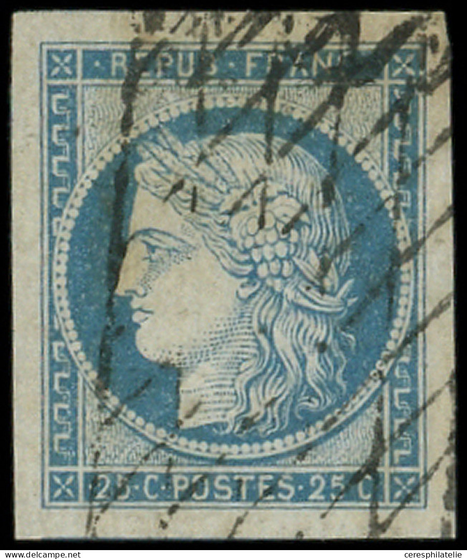 EMISSION DE 1849 - 4    25c. Bleu, Très Grandes Marges, Obl. GRILLE SANS FIN, Superbe. M - 1849-1850 Cérès