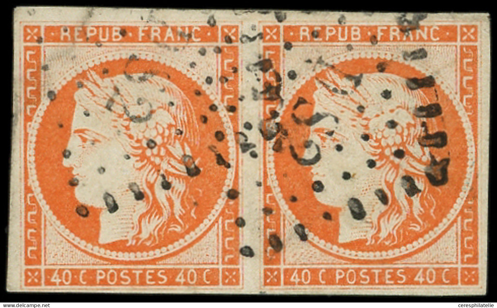 EMISSION DE 1849 - 5    40c. Orange, PAIRE Obl. Los. DS2, TB. Br - 1849-1850 Cérès