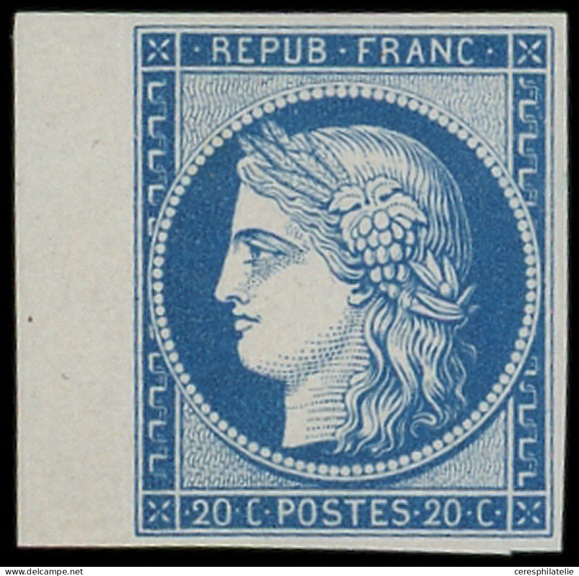 ** EMISSION DE 1849 - R8f  20c. Bleu, REIMPRESSION, Bdf, Fraîcheur Postale, TTB - 1849-1850 Cérès