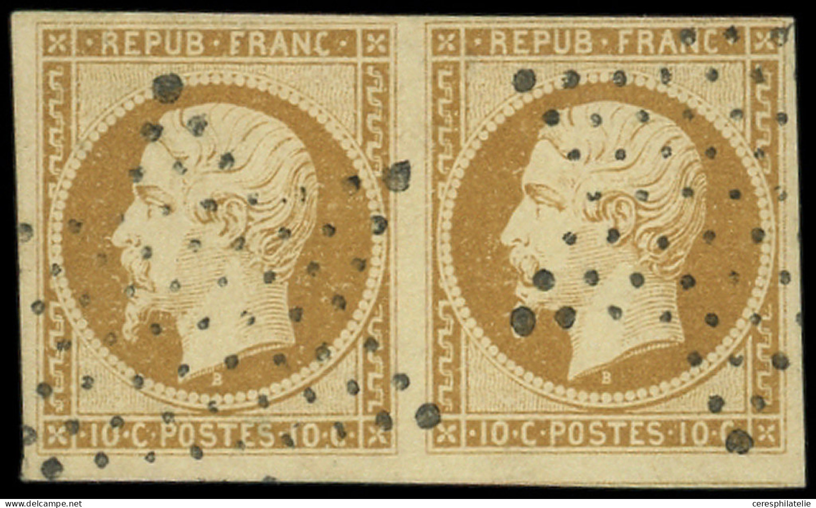 PRESIDENCE - 9    10c. Bistre-jaune, PAIRE Obl. ETOILE, 3 Très Grandes Marges, TTB. Br - 1852 Luigi-Napoleone