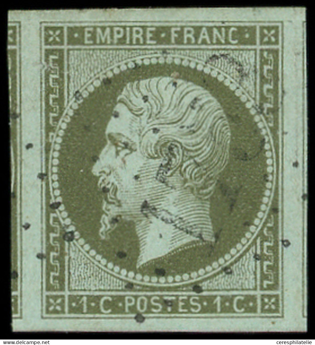 EMPIRE NON DENTELE - 11a   1c. Vert-bronze, Marges énormes, Obl. GC, TTB - 1853-1860 Napoléon III