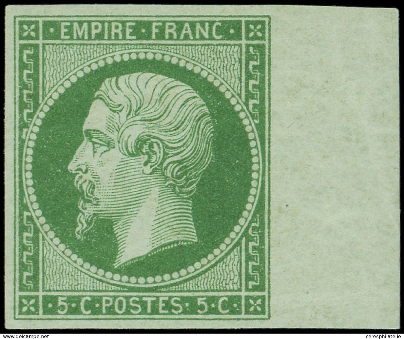 * EMPIRE NON DENTELE - 12b   5c. Vert Foncé, BORD De FEUILLE, Inf. Ch., TTB, Certif. JF Brun - 1853-1860 Napoléon III.