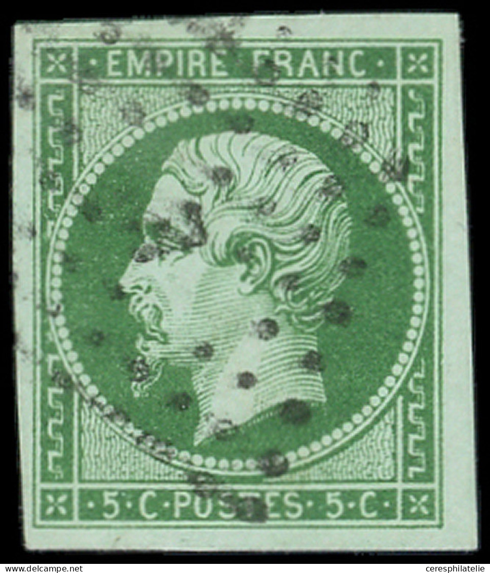 EMPIRE NON DENTELE - 12    5c. Vert Sur Verdâtre, Obl. Los. E Bâton, TB/TTB - 1853-1860 Napoléon III