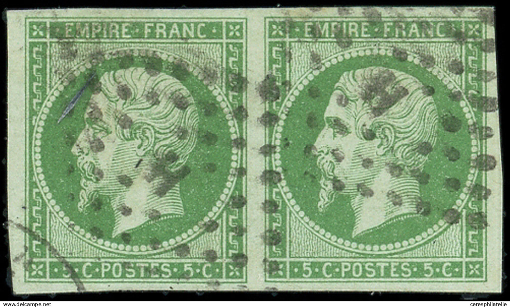 EMPIRE NON DENTELE - 12    5c. Vert, PAIRE Obl. Los. H Bâton, Belles Marges, TTB - 1853-1860 Napoléon III