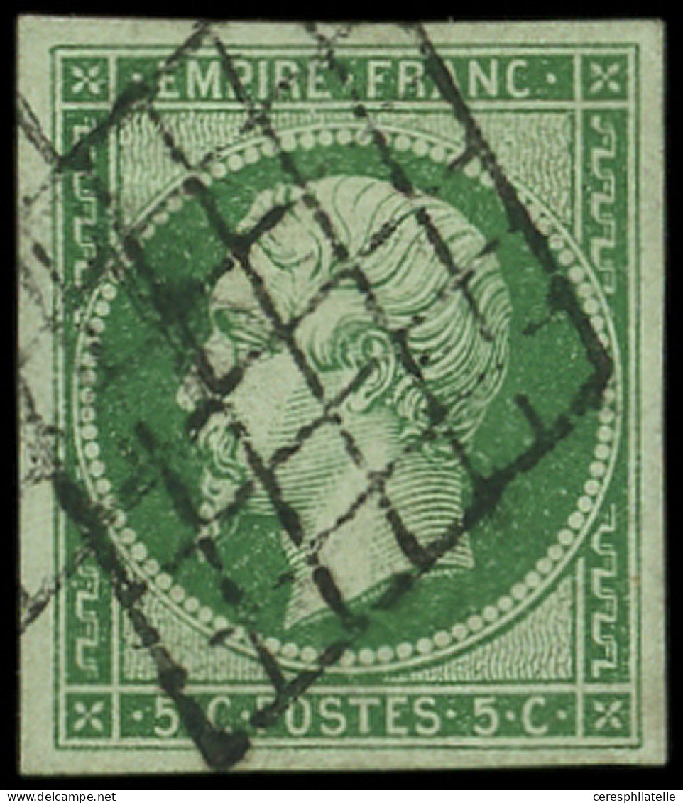 EMPIRE NON DENTELE - 12c   5c. Vert FONCE Sur VERT, Obl. GRILLE, TB - 1853-1860 Napoleon III