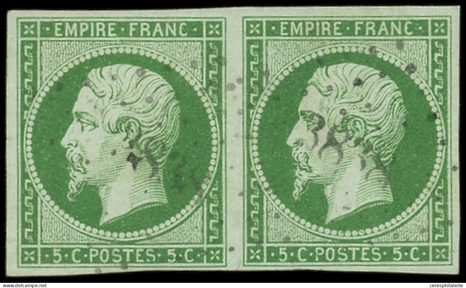 EMPIRE NON DENTELE - 12c   5c. Vert FONCE S. VERT, PAIRE Obl. PC 3838 De LE PIN, TTB - 1853-1860 Napoléon III.