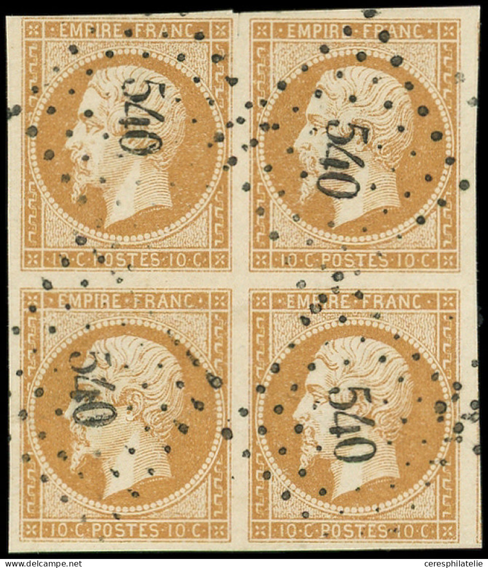 EMPIRE NON DENTELE - 13A  10c. Bistre, BLOC De 4 Obl. PC 540, TB/TTB - 1853-1860 Napoleon III