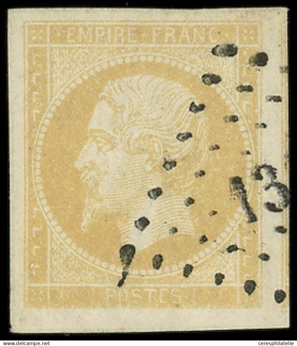 EMPIRE NON DENTELE - 13Al 10c. Citron, Impression Défectueuse, Obl. PC, Marges énormes, TTB - 1853-1860 Napoleon III