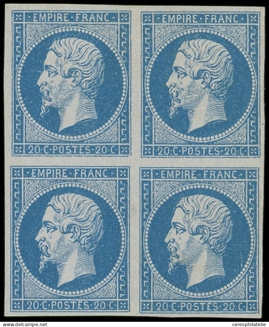 * EMPIRE NON DENTELE - 14A  20c. Bleu, T I, BLOC De 4, Très Frais, TB - 1853-1860 Napoleon III