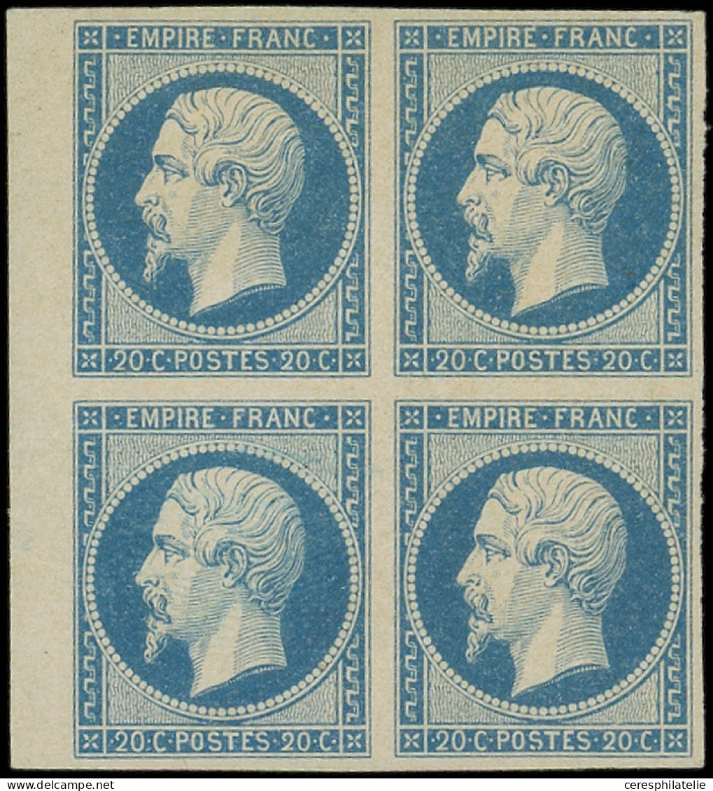 * EMPIRE NON DENTELE - 14A  20c. Bleu, T I, BLOC De 4, Petit Bdf, Gno, Aspect TB - 1853-1860 Napoléon III.