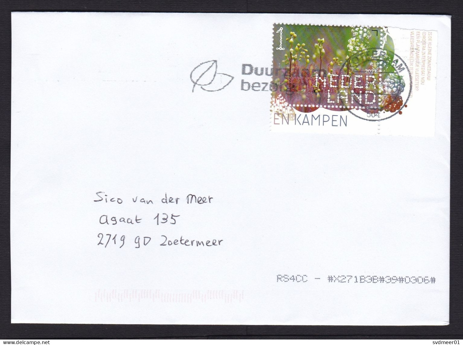 Netherlands: Cover, 2023, 1 Stamp + Tab, Spoonleaf Sundew Plant, Flower (traces Of Use) - Brieven En Documenten
