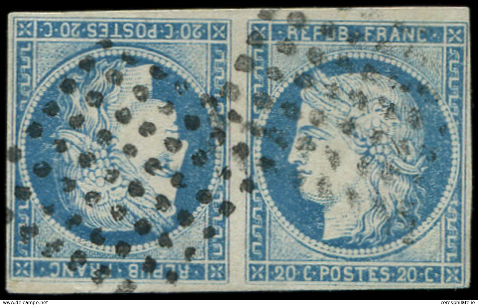 Colonies Générales - 12   20c. Bleu, TETE-BECHE, Obl. Losanges De 64 Points, RR, TB. C - Autres & Non Classés