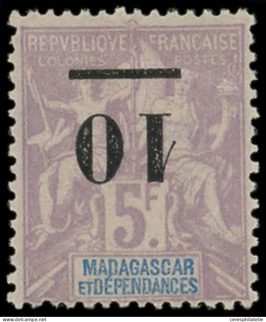 ** MADAGASCAR 49a : 10 Sur 5f. Violet, Surcharge RENVERSEE, Infime Froissure De Gomme, TB - Other & Unclassified