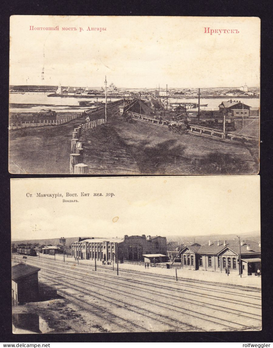 1909/1914 Russische Post In China, Manchuria 3 AK Mit Bahnpoststempel, Teilweise Etwas Fleckig. - Chine