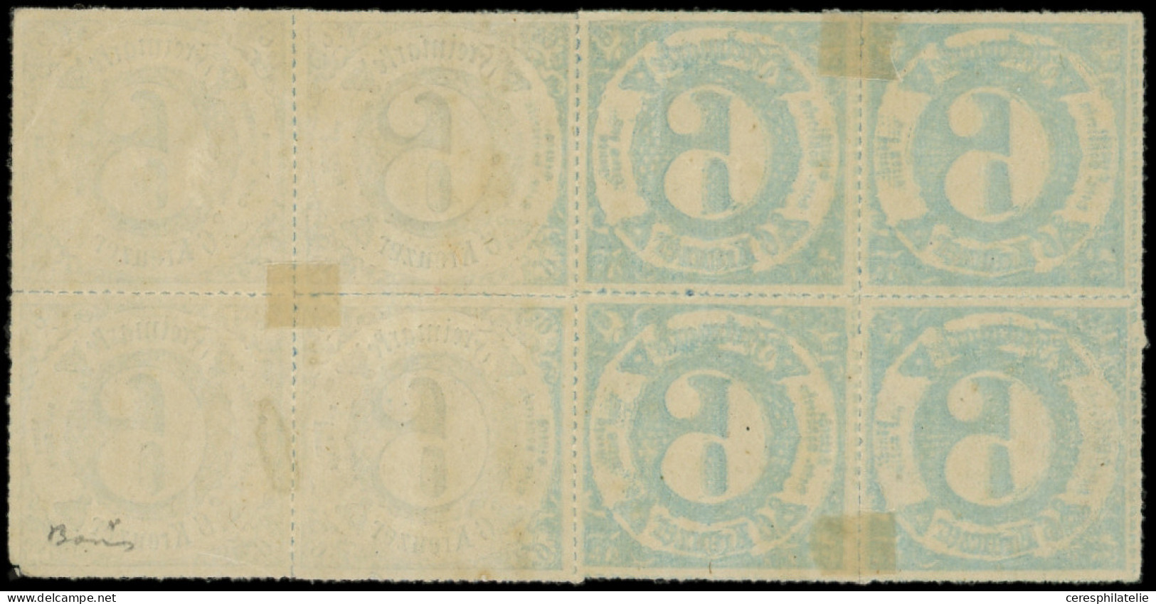 * ALLEMAGNE (ANCIENS ETATS) TOUR Et TAXIS 43 : Etats Du Sud 6k. Bleu, BLOC De 8 Avec Impr. RECTO-VERSO Partielle, TB - Sonstige & Ohne Zuordnung