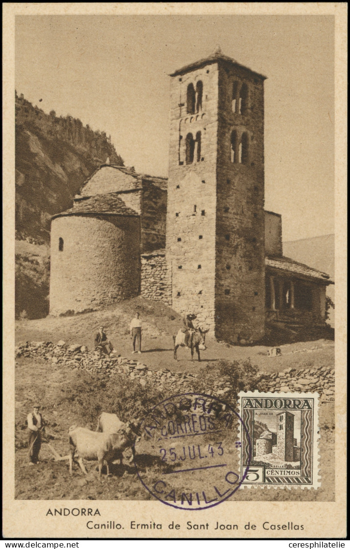 Let ANDORRE ESPAGNOL 29 : 5c. Sépia, Obl. CANILLO 25/7/43 S. CM, TB - Autres & Non Classés