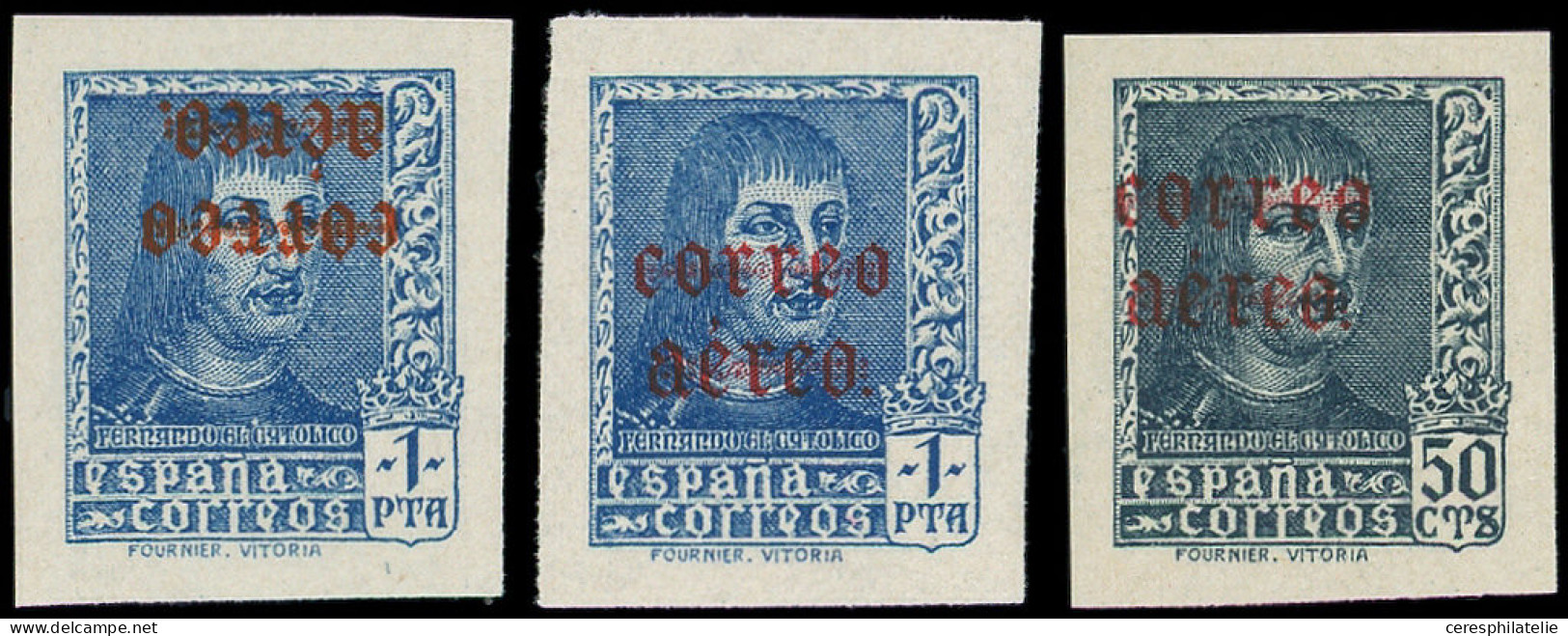 ** ESPAGNE PA 182a/83a Et 183c : F. Le Catholique, NON EMIS, Surch. Rouge Dont Une RENVERSEE, TB - Unused Stamps