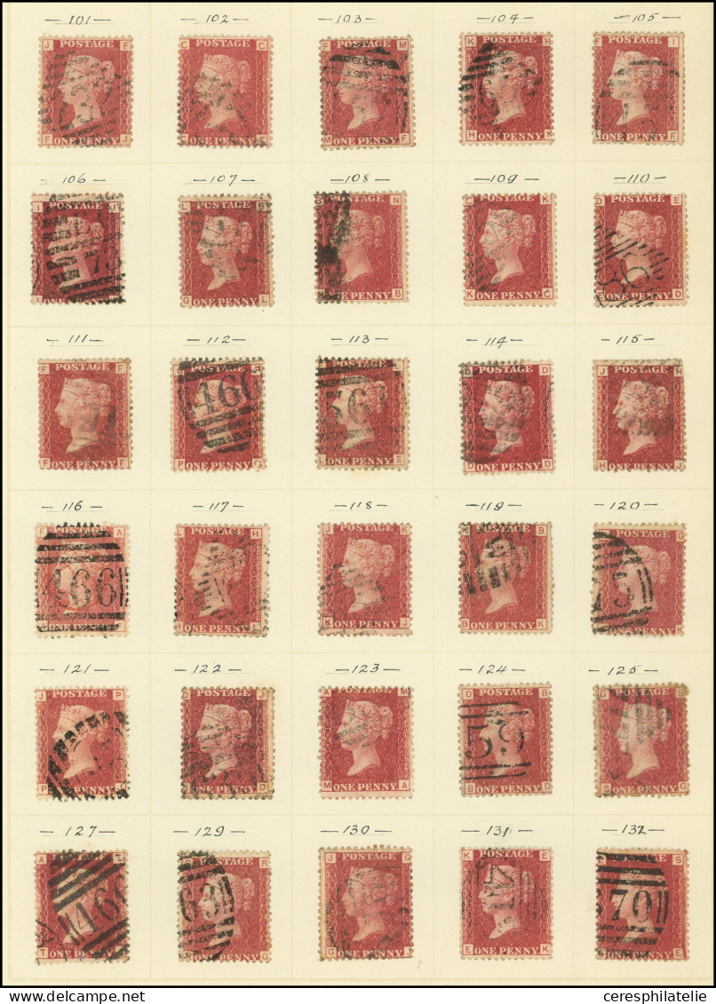 GRANDE BRETAGNE 26 : 1p. Rouge Carminé, 151 Ex. Obl., N° De Planches Différents, Dont N°225, Dans L'ensemble TB - Used Stamps