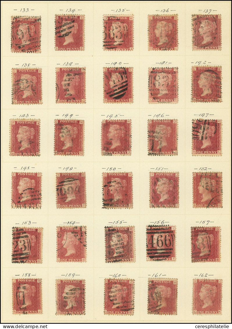 GRANDE BRETAGNE 26 : 1p. Rouge Carminé, 151 Ex. Obl., N° De Planches Différents, Dont N°225, Dans L'ensemble TB - Used Stamps