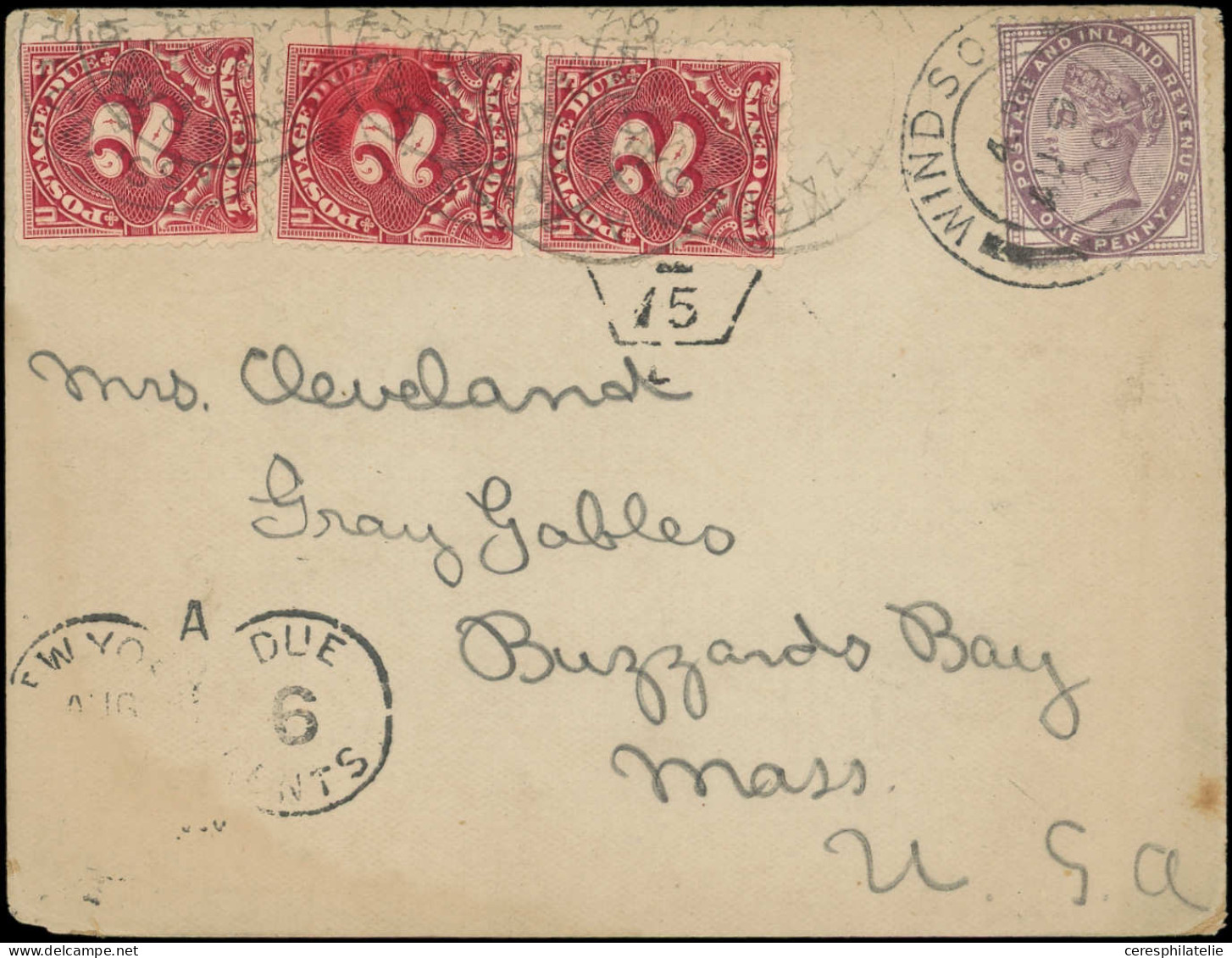 Let GRANDE BRETAGNE 73 : 1p. Violet Obl. WINDSOR 4/8/1900 S. CP, Arr. BUZZARDS BAY U.S.A. L'absence De Titre "Carte Post - Covers & Documents