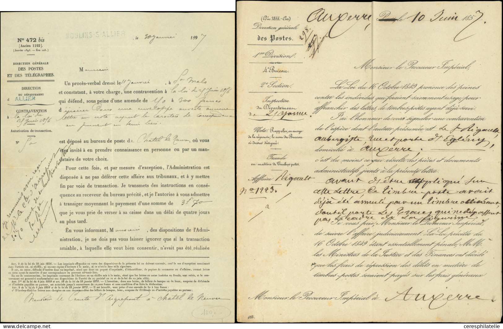 Let 3 Lettres Aff. N°14A, 29B Et 90 Avec Taxe Pour Timbres Ayant Déjà Servi + 4 Documents Relatifs à La Taxation, TB - Colecciones (en álbumes)