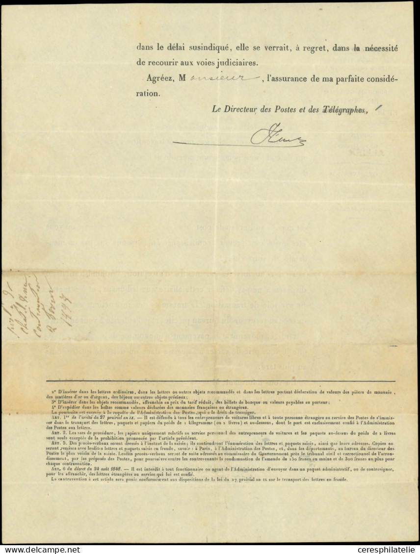 Let 3 Lettres aff. N°14A, 29B et 90 avec taxe pour timbres ayant déjà servi + 4 documents relatifs à la taxation, TB